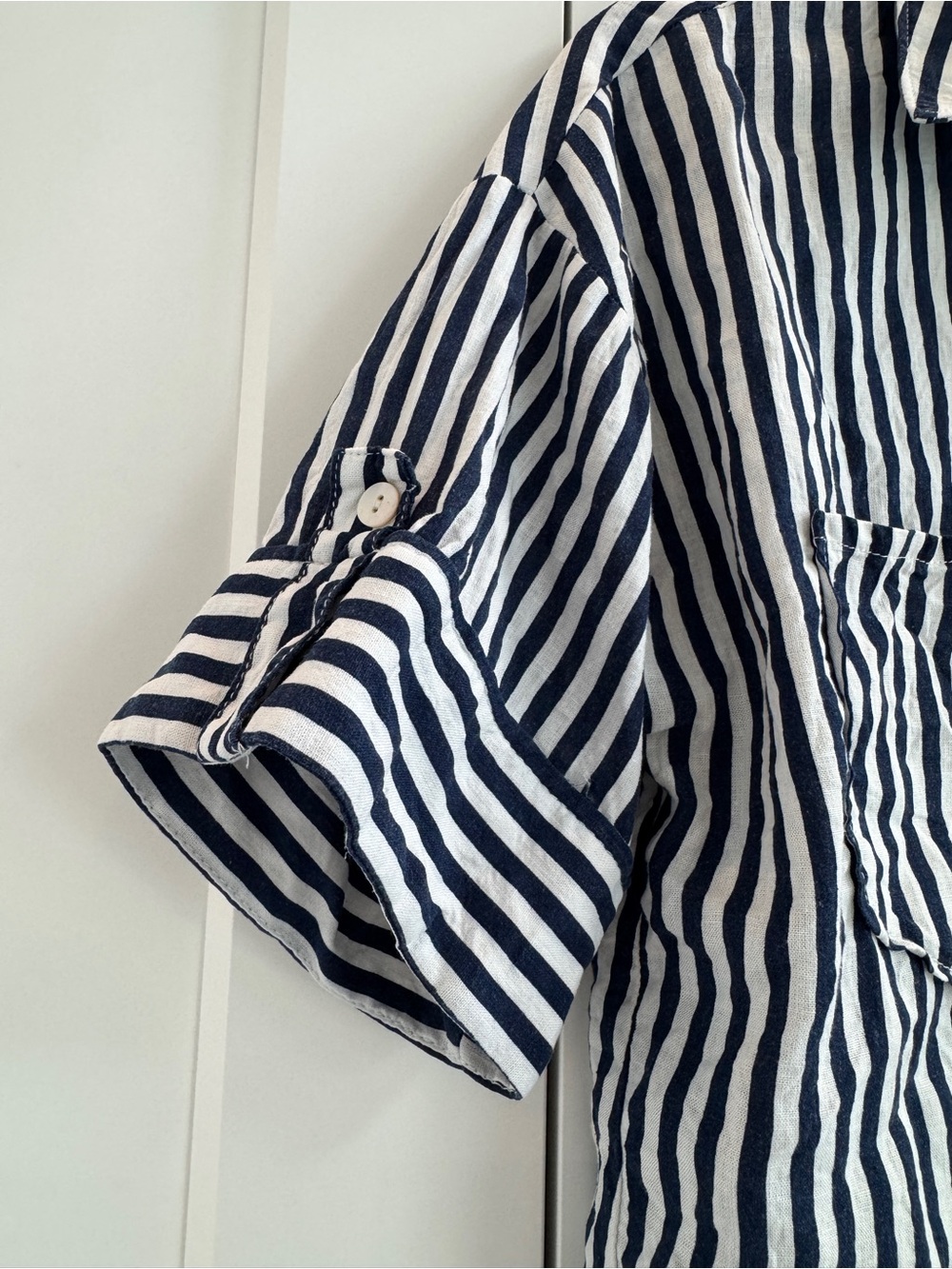 Zara Navy and White Striped Button-Up Shirt - Picture 3 of 3